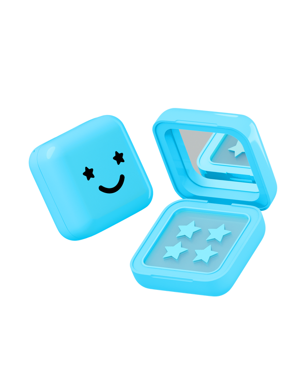 Starface Big Blue: a mirrored blue compact with Hydro-Star® + Salicylic Acid patches. 32 hydrocolloid stars.