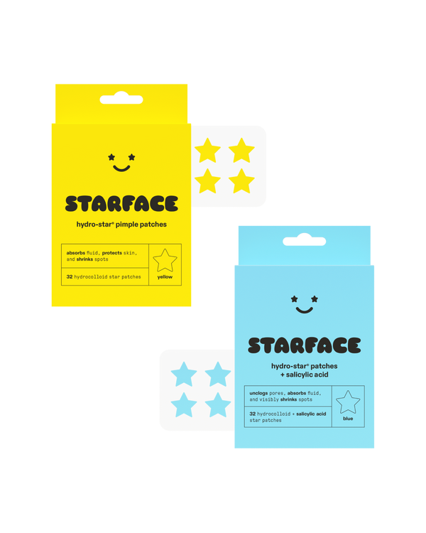 Starface BFF Bundle of two Hydro-Star® refill packs. Classic yellow pimple patches and Hydro-Star® + Salicylic Acid.