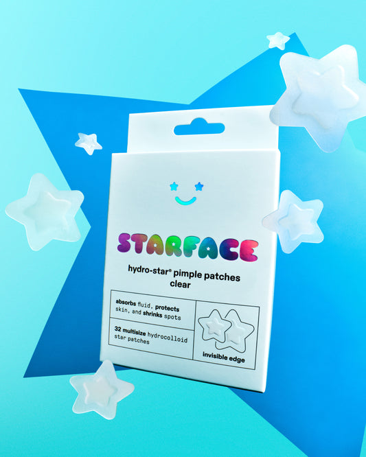 A refill pack of invisible Starface Hydro-Star® Clear pimple patches in classic and big sizes. Hydrocolloid stars for spots.