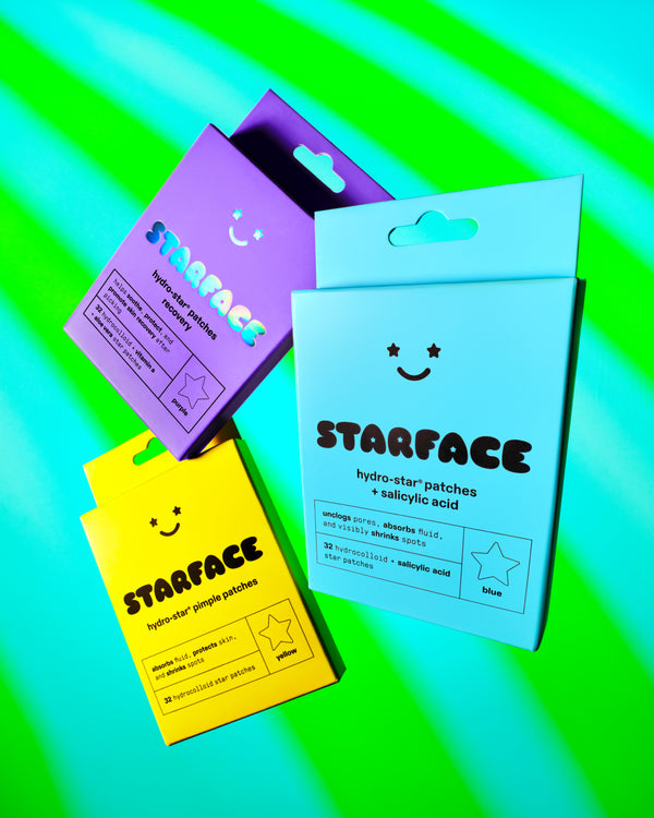 The Starface Super Star Bundle: classic, Salicylic Acid and Recovery Hydro-Star® refills. 96 hydrocolloid star patches.