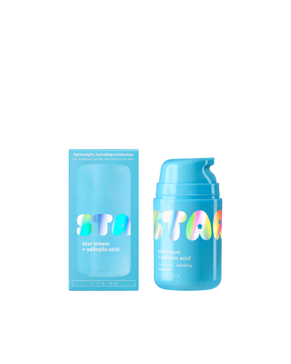 Starface Star Cream® + Salicylic Acid, an oil-free moisturizer on a plain background. Helps minimize breakouts.