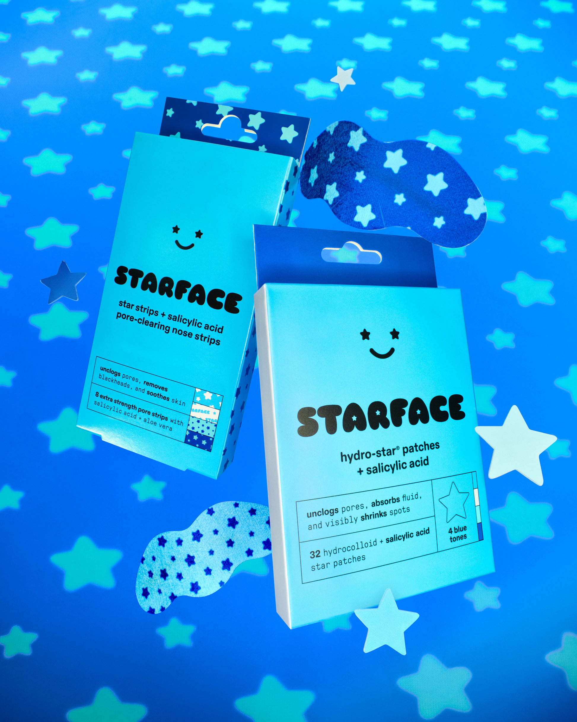 The Starface Super Sal Acid Bundle: Salicylic Acid star strips and a Hydro-Star® party pack. A pore-clearing duo.